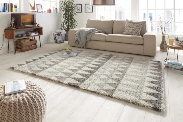 Mint rugs Hoogpolig vloerkleed - Triangle grijs/crème 120x170