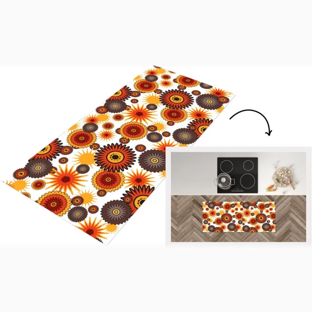 KitchenYeah Keukenloper - Keukenmat vinyl Design - Retro - Oranje - Bloemen - Keukenmatten loper - Keuken vloerkleed tapijt, foto 2