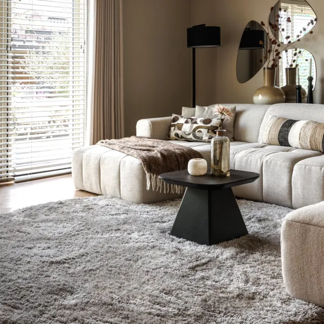 Tapeso Shaggy vloerkleed rond - Meadow grijs 250