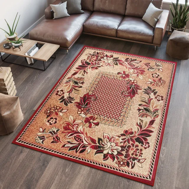 Tapiso Atlas PP Vloerkleed Rood Beige Woonkamer Kleed Tapijt Maat- 140x200 Rood 3