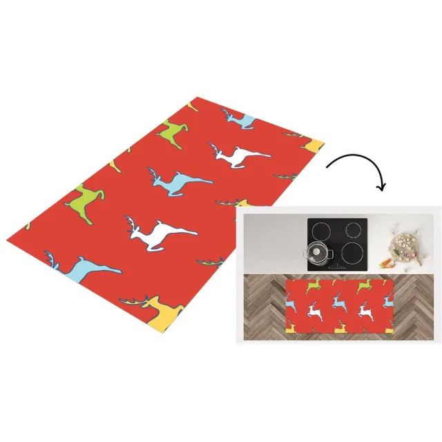 KitchenYeah Keukenloper - Loper keuken - Patroon - Hert - Rood - 120x60 cm - Keukenloper vinyl Multicolor