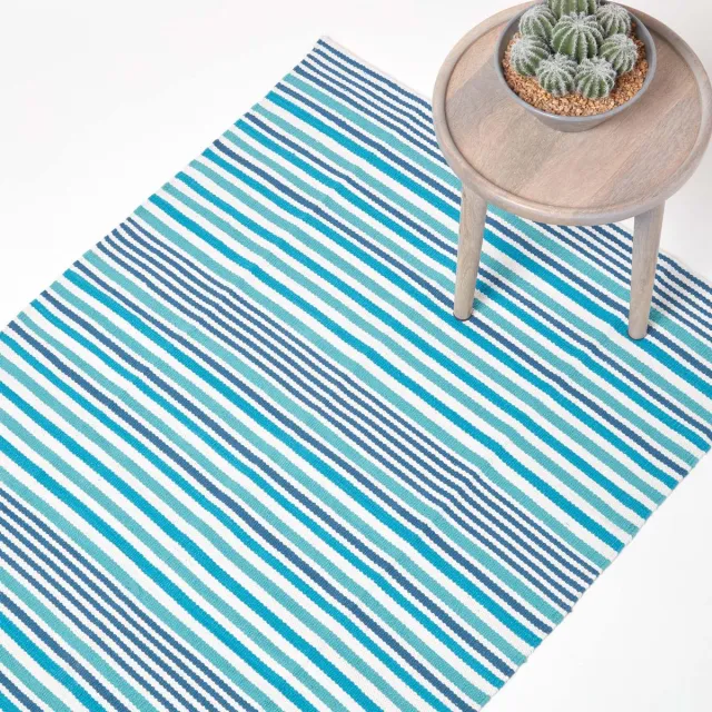 Homescapes gestreept katoenen vloerkleed blauw en wit, 120x180 cm Blauw-Wit