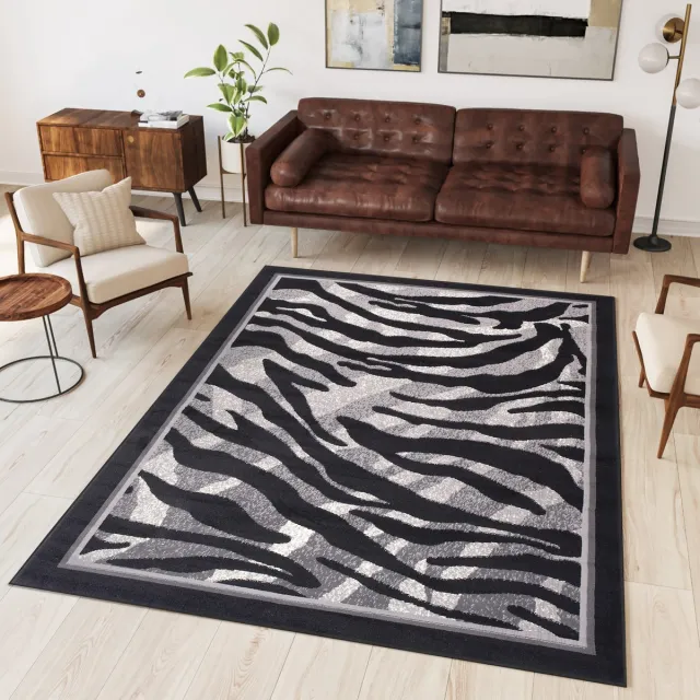 Tapiso Dream Vloerkleed Grijs Modern Zebra Dierenprint Woonkamer Tapijt Maat- 180x250 Grijs Zwart 3