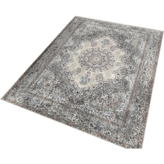 De Groen Home Vloerkleed 120x180cm - Keukenmat - Wasbaar Antislip - Laagpolig Zacht Tapijt- Woonkamer tapijt - Vintage klassiek Grijs
