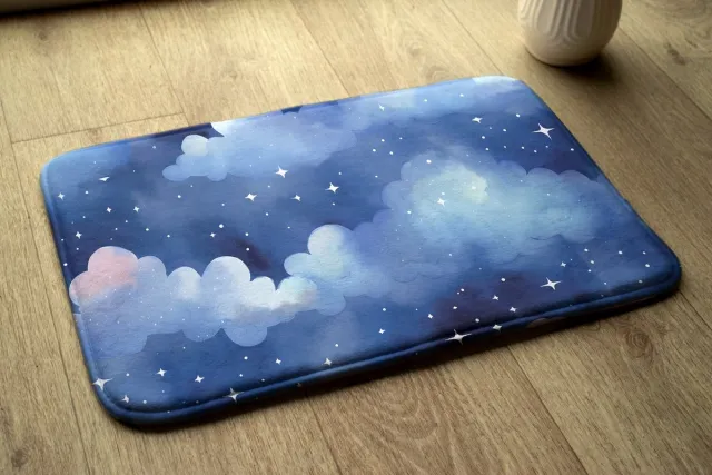 Coloray Vloerkleed voor Kinderkamer - Blauw Woonkamer Tapijt - Wolken En Sterren Vloerkleed - Wit Accenten Slaapkamer Tapijt - Antislip Vloerkleed Voor Slaapkamer - 75x45 cm Blauw - Wolken En Sterren