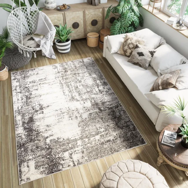 Tapiso Petra Vloerkleed Modern Laagpolig Tapijt Maat- 120x170 Bruin Creme