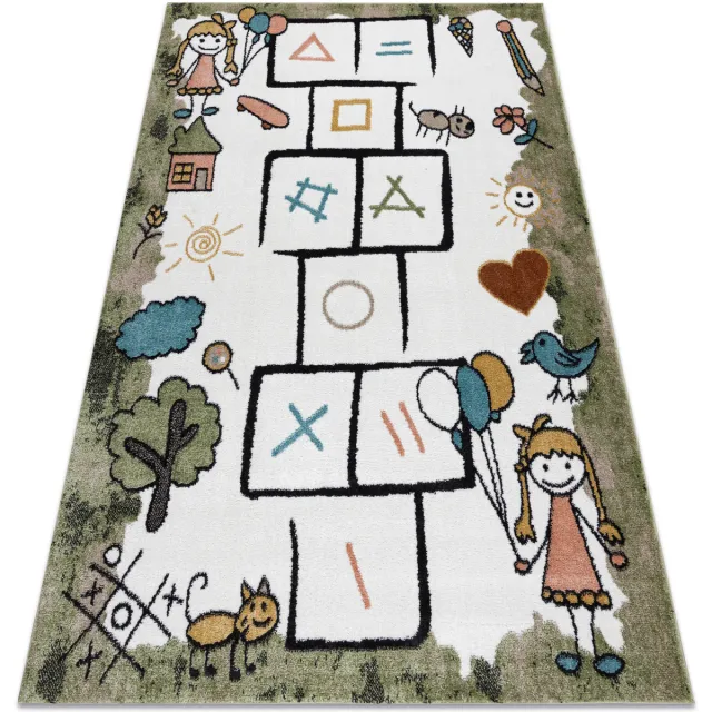 RUGSX Kleden Rugsx Tapijt FUN Hop voor kinderen, klassikaal spel, 160x220 cm Groen