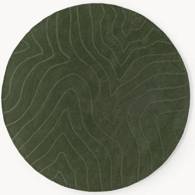 Westwing Collection Rond wollen vloerkleed Aaron, handgetuft Groen
