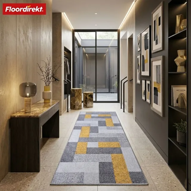 Floordirekt Tapijtloper Op Maat New York - 80 x 250 cm - Geel - Moderne Antislip Loper Voor Hal, Keuken & Entree - Met Gel-Rug Voor Extra Grip - Onderhoudsvriendelijk & Duurzaam - Verkrijgbaar In Verschillende Kleuren & Maten