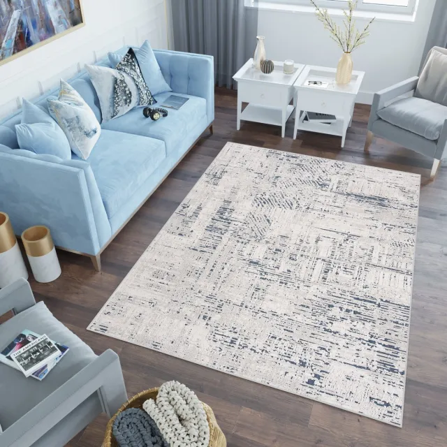 Tapiso Lotus Vloerkleed Blauw Marineblauw Laagpolig Woonkamer Tapijt