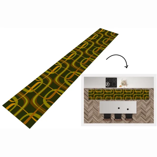 KitchenYeah Keukenloper 360x60 cm - Keukenmat vinyl Jaren 70 - Retro - Groen - Keukenmatten loper - Keuken vloerkleed tapijt