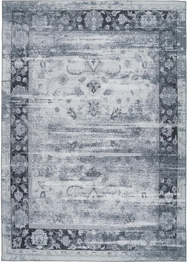 Riokem ® Kortpolig tapijt Oosters patroon Vintage Gebruikte look Bloemen Subtiel Bloemenpatroon Woonkamer Slaapkamer Eetkamer Blauw Grijs Maat: 80 x 150 cm