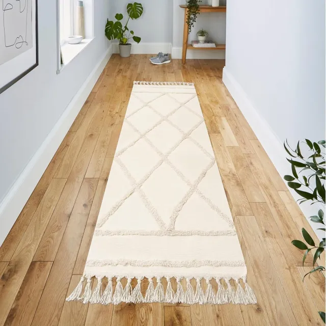 Ibenzoa Tijdloze Boho-Chic Tapijtloper voor Stijlvolle Interieurs en Comfortabele Ruimtes beige