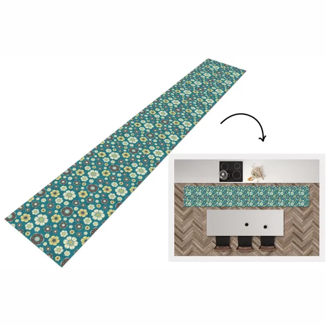 KitchenYeah Keukenloper - Keukenmat vinyl Retro - Bloemen - Patronen - Blauw - Keukenmatten loper - Keuken vloerkleed tapijt, foto 6