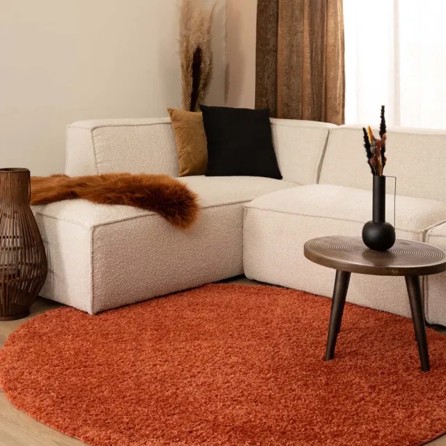 Tapeso Rond hoogpolig vloerkleed - Shaggy Trend terracotta 160