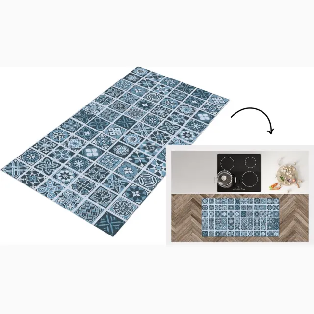 KitchenYeah Keukenloper - Loper keuken - Bloemen - Blauw - Patronen - Figuren - 120x60 cm - Keukenloper vinyl Multicolor
