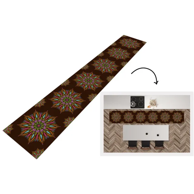 KitchenYeah Keukenloper - Loper keuken - Mandala - Design - Bohemian - 300x50 cm - Keukenloper vinyl Multicolor
