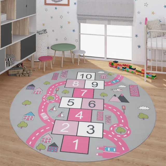 TT Home Kinderkamertapijt tapijt jongen meisje kinderkamertapijt baby antislip straat 160 x 160 cm Rechthoek 160 x 160 cm Rechthoek Roze