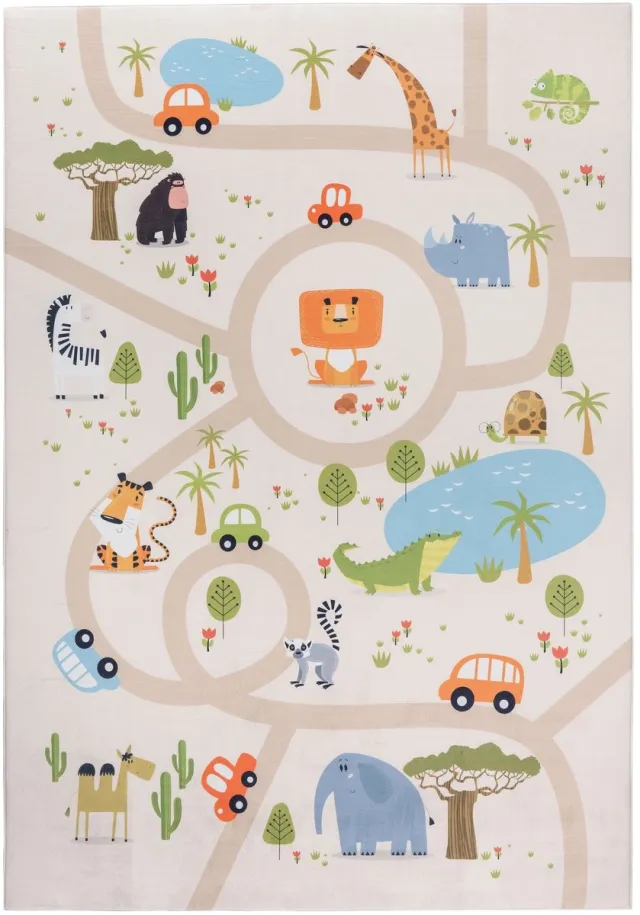 Muratap Kindervloerkleed Safari Multi Wasbaar Antislip- 80x150 CM Beige